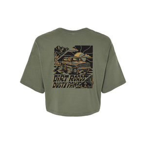 
                  
                    Dirt Roads Dusty Paws Women's Crop Tee | Pine Green
                  
                